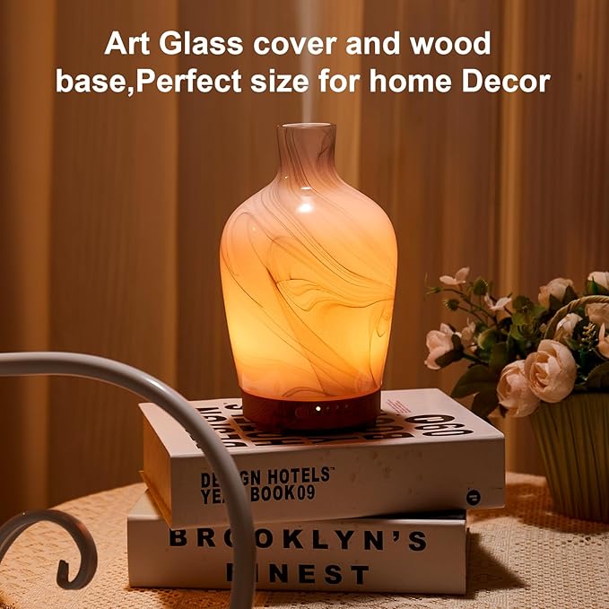Classical Vase Art Glass Aromatherapy Diffuser 160ml ultrasonic Cool Mist Scent Aroma Essential Oil Diffu er Humidifier with Intermittent Mist & LED 7 Colorful Changing Night Light for Bedroom - Image 8