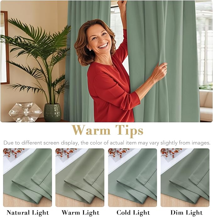 H.VERSAILTEX Blackout Curtains Thermal Insulated Window Treatment Panels Room Darkening Curtains for Bedroom Back Tab/Rod Pocket Small Window Curtains (2 Panels, Green Bay, 52 x 54 Inch) - Image 6