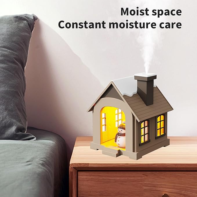 Christmas Village Houses Humidifier 500ml, Cute Snow House Cool Mist Humidifier with Snowman Figurines & Night Light for Bedroom & Office Décor (Brown) - Image 4