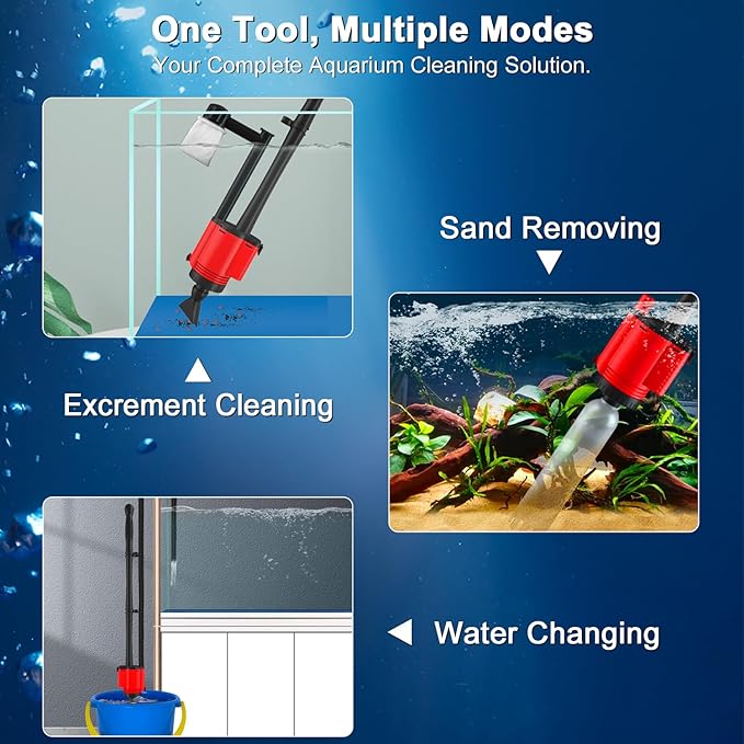 Electric Aquarium Gravel Cleaner Vacuum, Removable Water Changer, Automatic Changer with Multi-Function Nozzles, Strong Suction for Fish Tank Sand Cleaning, Water Changing and Waste Removal - Image 3