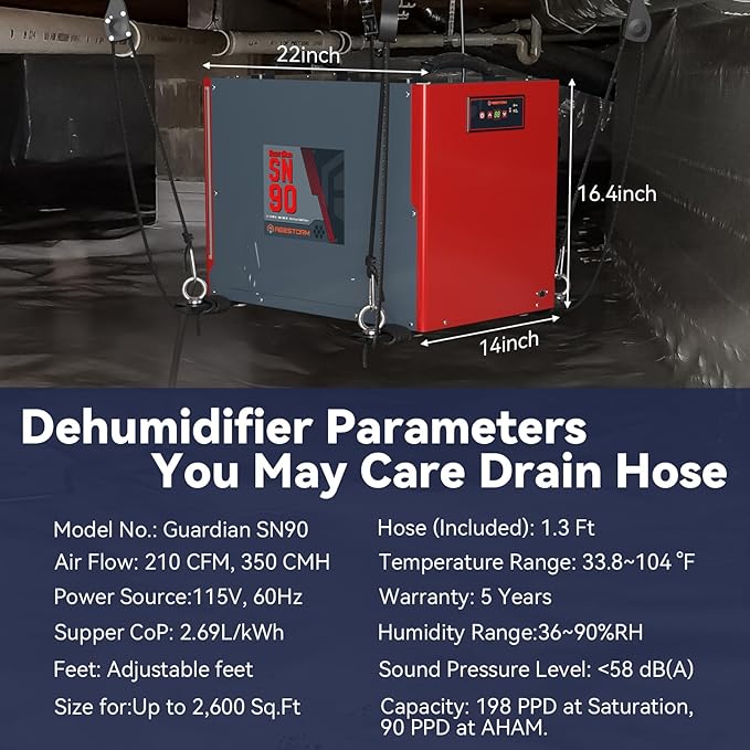Abestorm 198 Pint Commercial Dehumidifier for Crawlspace, Basement, Large Space up to 2,600 Sq Ft, Industry Water Damage Unit, Auto Defrost, Compact - Image 6