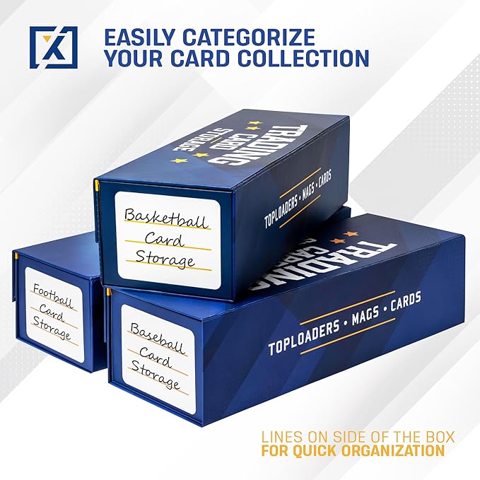 Easy Fold Trading Card Storage Box [3 PACK] Magnetic Lid | Toploader Storage Box Fits 800 Cards, 200 Toploaders, or 50 One Touch | Baseball Card Storage Box - Labels included - Image 4