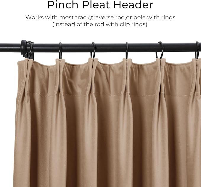 TWOPAGES Luxury Velvet Curtain Pinch Pleated Hazelnut Curtain 102 inch Long Thermal Insulated Blackout Drapes for Bedroom Living Room Indoor Window (1 Panel,Hazelnut,52Wx102L) - Image 2