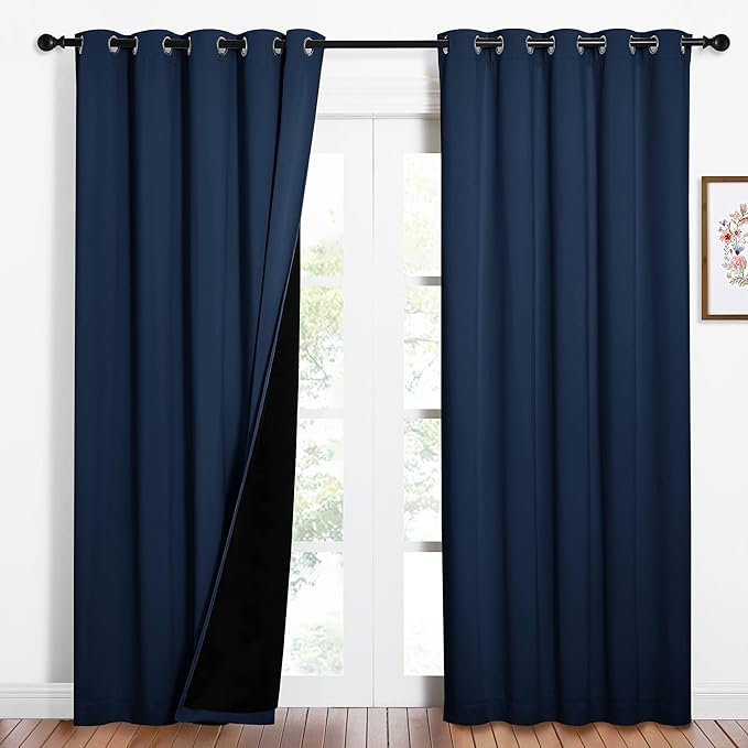 NICETOWN 100% Blackout Curtain Set, Thermal Insulated & Energy Efficiency Window Draperies for Guest Room, Full Shading Panels for Shift Worker and Light Sleepers, Navy Blue, 62W x 84L, 2 PCs by NICETOWN