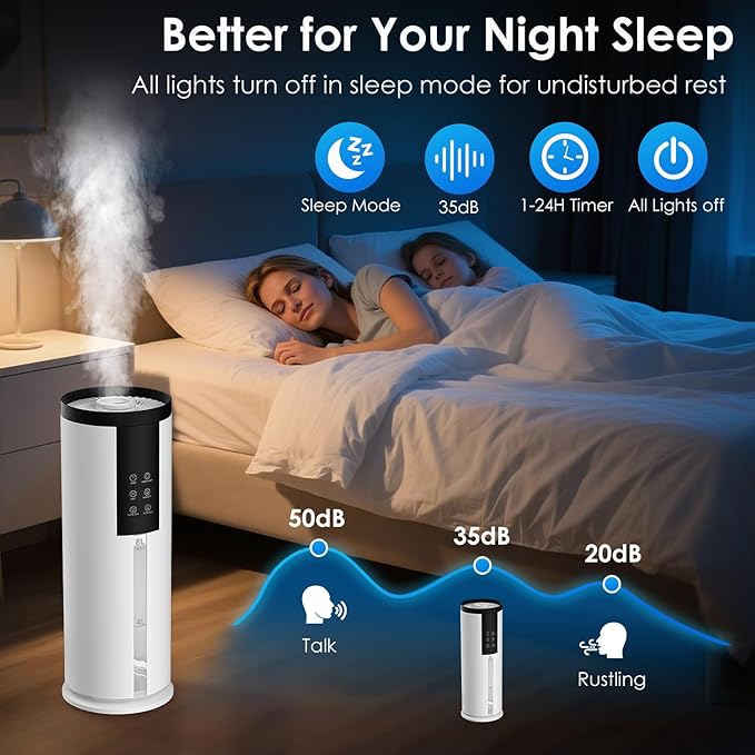 Humidifiers for Bedroom - GloryAir 2.11Gal (8L) Quiet Top Fill Cool & Warm Mist Humidifier Large Room 650 ft² with Humidistat, diffuser, Auto Mode, 7-Color Light for Plants, Baby,Adults, Office & Home - Image 6