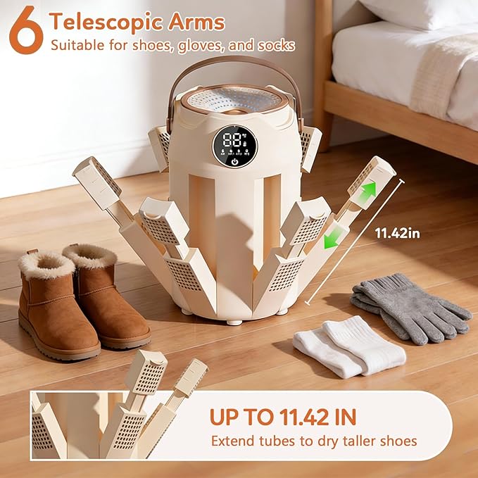 Shoe Dryer with Heat Blower for Sneakers, Gloves & Socks, 6 Extendable Arms, Fast Drying, Adjustable Timer, U Light Source Purification, Energy-Efficient, Portable, Aromatherapy Cube to Reduce Odors - Image 6