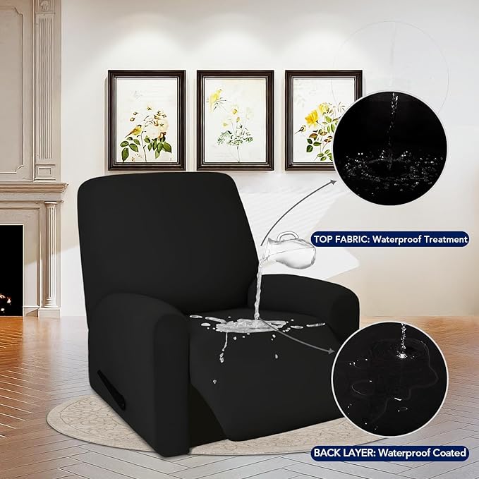 PureFit 100% Dual Waterproof Couch Cover Slipcovers for Couches and Sofas - Stretch Non Slip Fleece Sofa Covers Washable, Leakproof Furniture Protector for Kids, Pets, Dog (Recliner, Black) - Image 3