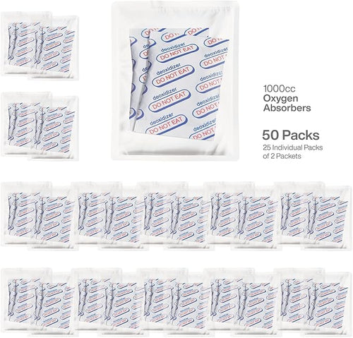 1000cc (25 Bags of 2 Packets, Total 50 Packets) Oxygen Absorbers for Food Storage, Food Grade Oxygen Absorbers Packets with Oxygen Indicator for Long Term Storage and Preservation(1000CC(50-Pack)) - Image 2