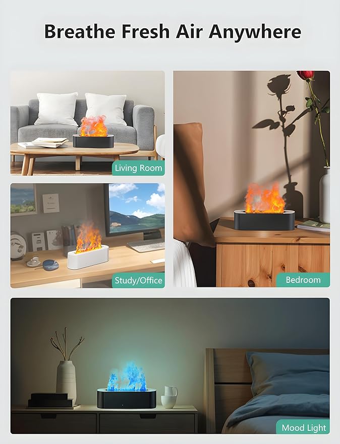Flame Air Diffuser, Humidifier, Essential Oil Diffuser - 7 Colors, 180mL Capacity (8 Hours), Noiseless Operation, Auto-Off Protection - Perfect for Home Bedroom Office Gifts(Black) - Image 8