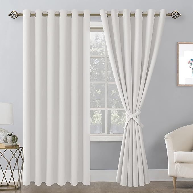 Hiasan Room Darkening Curtains for Bedroom, 70 x 84 Inches - Thermal Insulated & Light Blocking Window Drapes for Living Room/Dorm Room, Set of 2 Panels Sewn with Tiebacks, Ivory - Image 2
