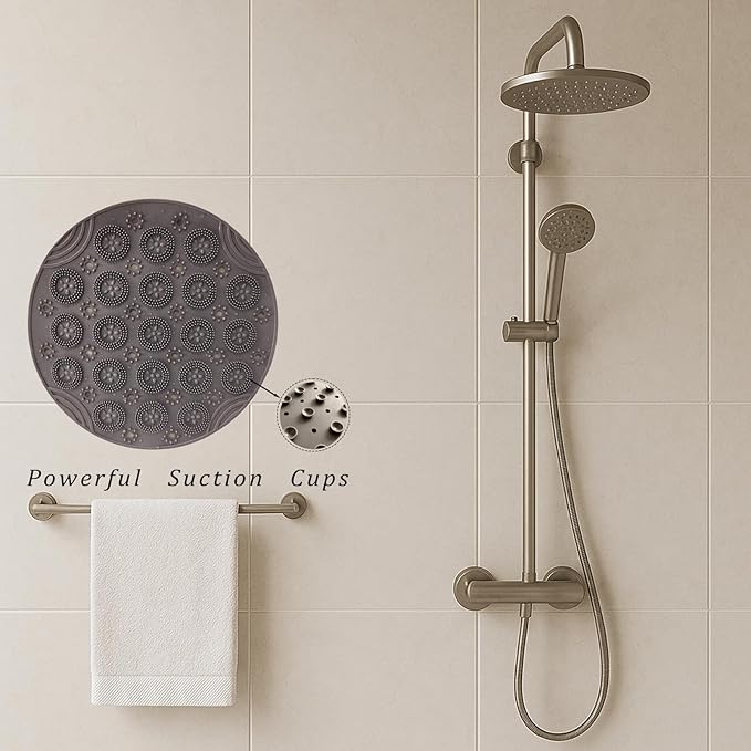 Round Non Slip Shower Mat with Suction Cups 11.8 Inch, Anti Skid PVC Bath Mat with Drain Holes, Soft Massage Foot Mat for Bathroom Shower, Gray - Image 4