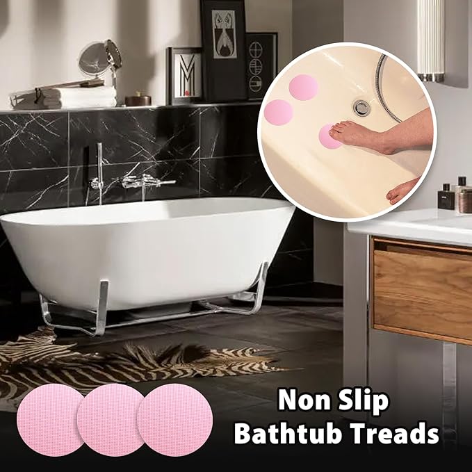 24 PCS Bathtub Non Slip Stickers Pink Adhesive Decals Round Shape Anti Slip Shower Stickers Bath Non Slip Stickers for Floor Bathroom Stairs Ladders with Scraper - Image 3