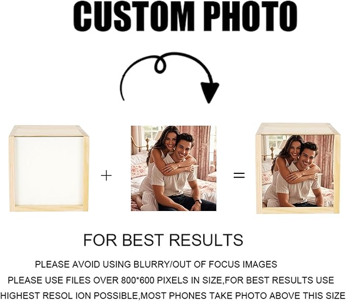 Minache Wooden Keepsake Box with Customized Photo Slide Lid, Square Wood Memory Box for Jewelry, Photos, Handmade Decorative Storage Box - Image 2