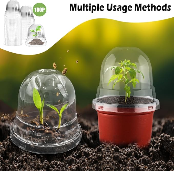 Humidity Domes for 4 Inch Pots, 100 Pack Transparent Plant Dome Covers with Ventilation, Clear Nursery Pot Domes for Seed Starting, Seedling Germination, and Gardening - Image 7
