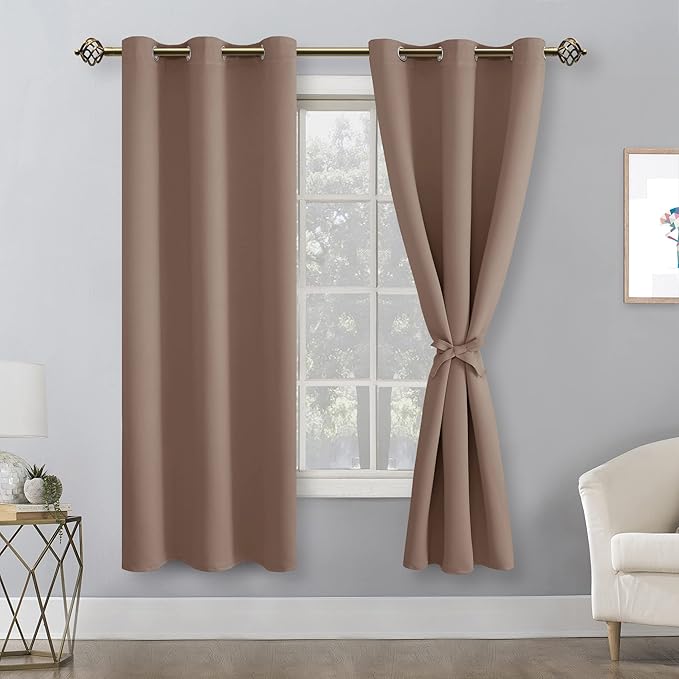Hiasan Blackout Curtains for Bedroom and Living Room, Light Blocking, Noise Reducing Window Curtain Panels, Tiebacks Included, Set of 2, Grommet Top (Cappuccino, Width 38 Inch x Length 72 Inch) - Image 2