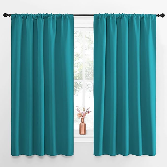 NICETOWN Peacock Blue Blackout Curtains Panels for Window, Thermal Insulated Rod Pocket Blackout Drapes/Draperies for Living Room (2 Panels, W52 x L63 inches) by NICETOWN