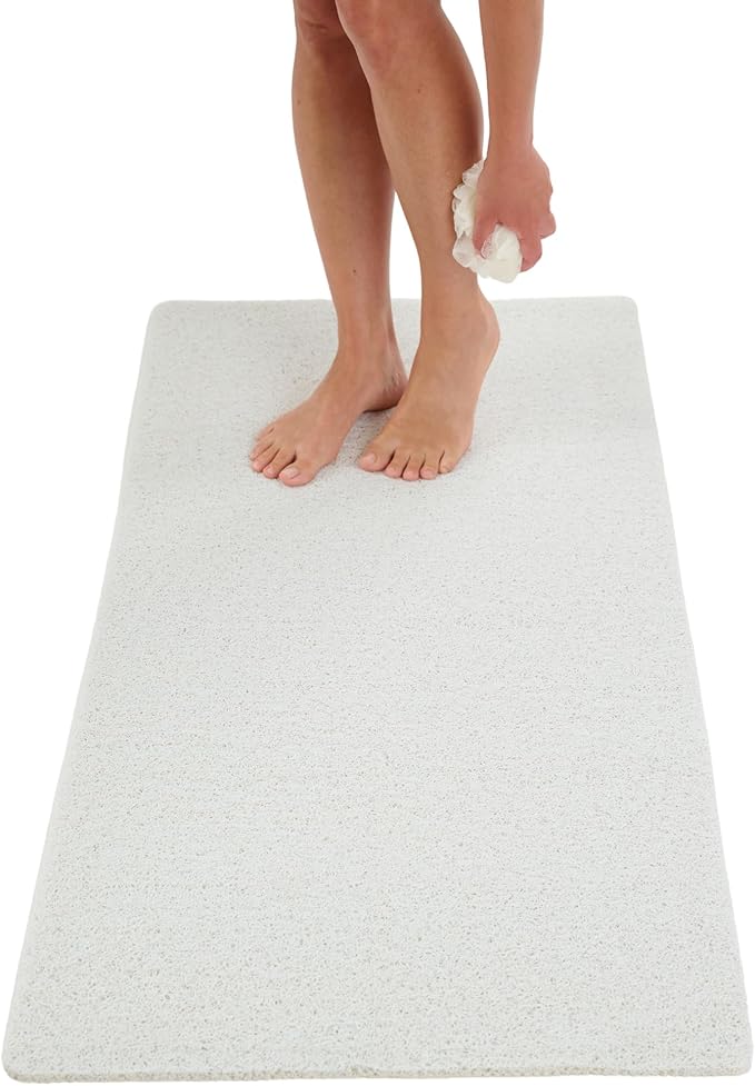 Anti Slip Shower Mat - Non Slip Shower Mats for Inside Shower - Large 47x24 Loofah Shower Floor Mat Non Slip - Bath Mat for Shower - Secure Mat Without Suction Cups (47x24 White) by ENKOSI