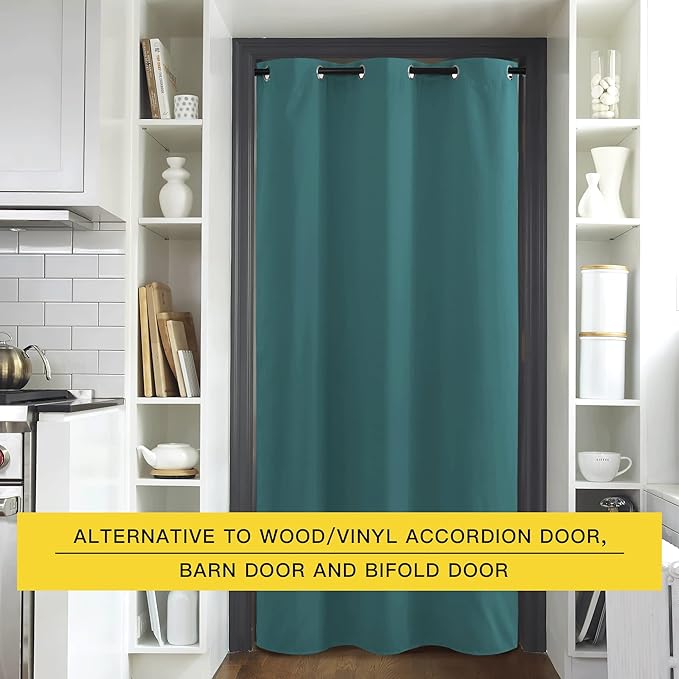 NICETOWN Privacy Room Divider Curtains for Doorway Keep Heat Out Blackout Insulated Closet Door Curtain for Bedroom Sliding Air Conditioner Cover Screen (Sea Teal, 1 Panel, 5ft Wide x 8ft Long) - Image 4