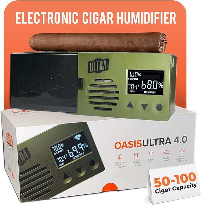 Cigar Oasis Ultra 4.0 Cigar Humidor Humidifier - Electric Humidor Humidifier w/LCD Humidity & Temperature Display, Soft-Touch Buttons - Sensor-Controlled Fan, Humidor for Cigar, 50-100 Cigars - Image 2