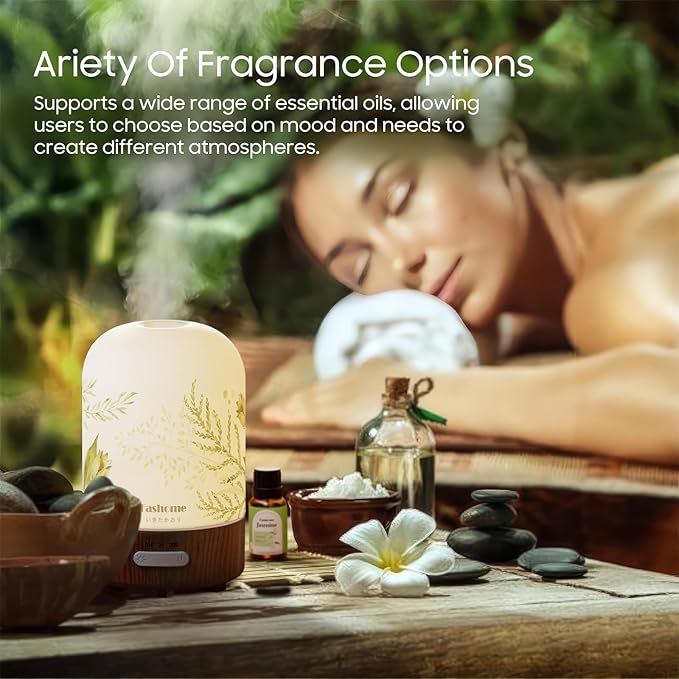 Essential Oil Diffuser Hand Blown Glass, 100ml Small Aromatherapy Diffuser, Auto Shut-Off Function, Ultrasonic Diffusers for Essential Oils, Cool Mist Humidifier with Warm White Lights (Jasmine) - Image 8