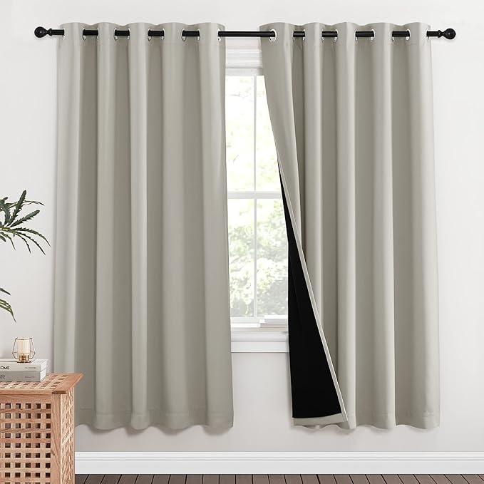 NICETOWN 100% Blackout Window Curtain Panels, Full Light Blocking Drapes with Black Liner for Nursery, 72-inch Drop Thermal Insulated Draperies (Natural, 2 Pieces, 62-inch Wide Per Panel) by NICETOWN