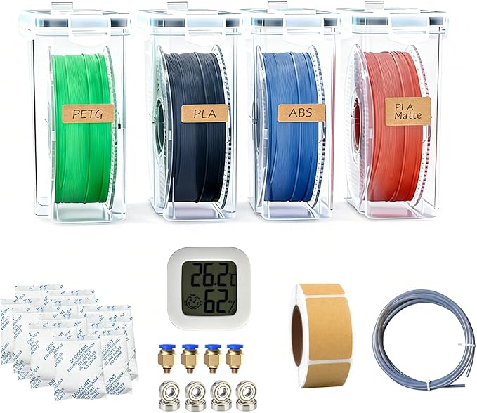 Filament Storage Box 4-Pack - 4.0L Waterproof Dust-Proof Container for 3D Printing Filament with Desiccant & Label, DIY Dry Box Upgrade Accessories Included by Lokkr