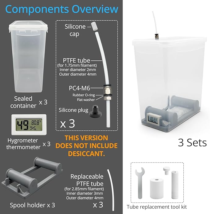 3D Printing Filament Storage Box, Dryer Box Continuous Filament Sealing and Protection While Printing, 5.8L Capacity Compatible with 1kg PLA PETG ABS TPU (Gray Without Desiccant) - Image 2