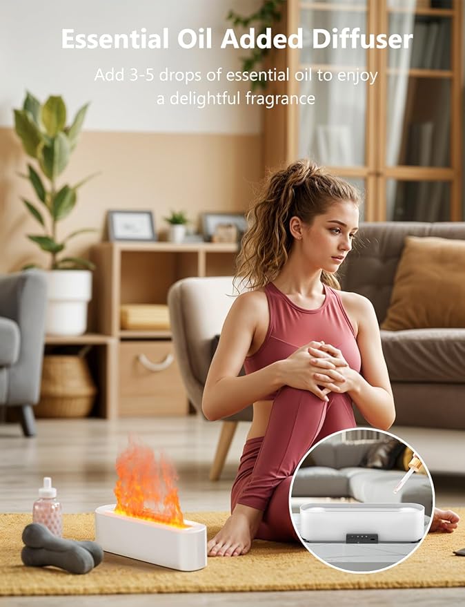 Flame Air Diffuser, Humidifier, Essential Oil Diffuser - 7 Colors, 180mL Capacity (8 Hours), Noiseless Operation, Auto-Off Protection - Perfect for Home Bedroom Office Gifts(White) - Image 7