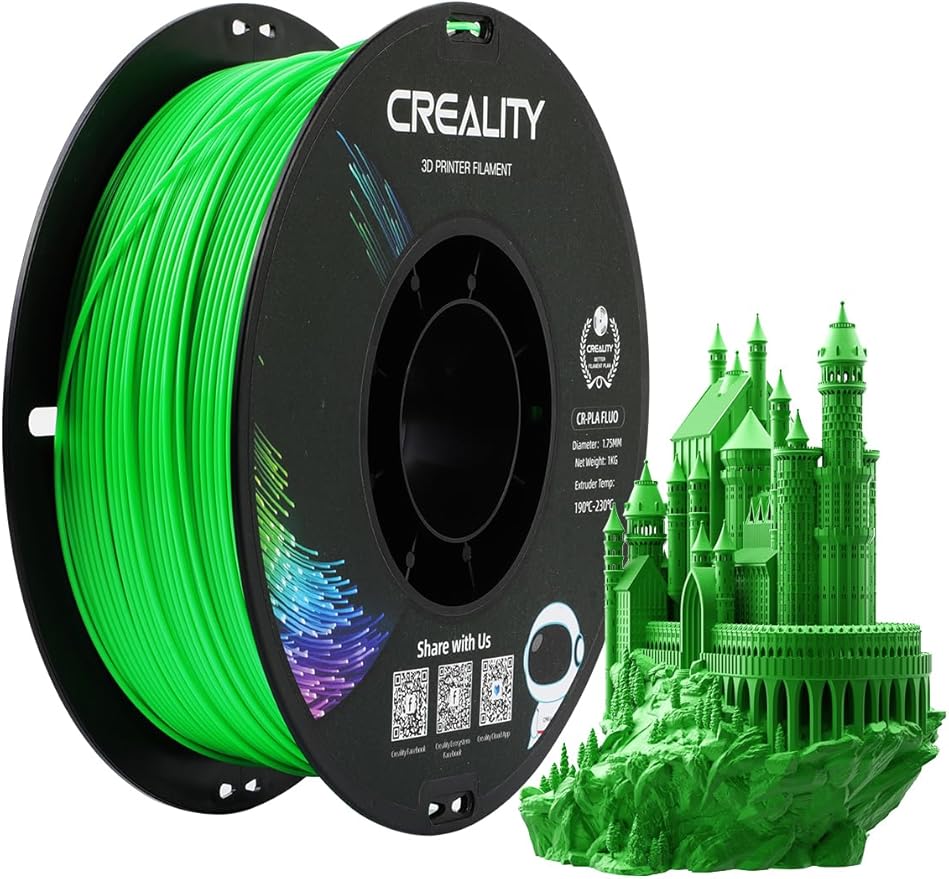 Creality PLA Filament 1.75mm, 3D Printer Filament, 1.0kg (2.2lbs) Spool, No Warp Enhanced Toughness, Dimensional Accuracy ±0.03mm Printing Filament, for FDM 3D Printers (Fluorescent Green) by Creality