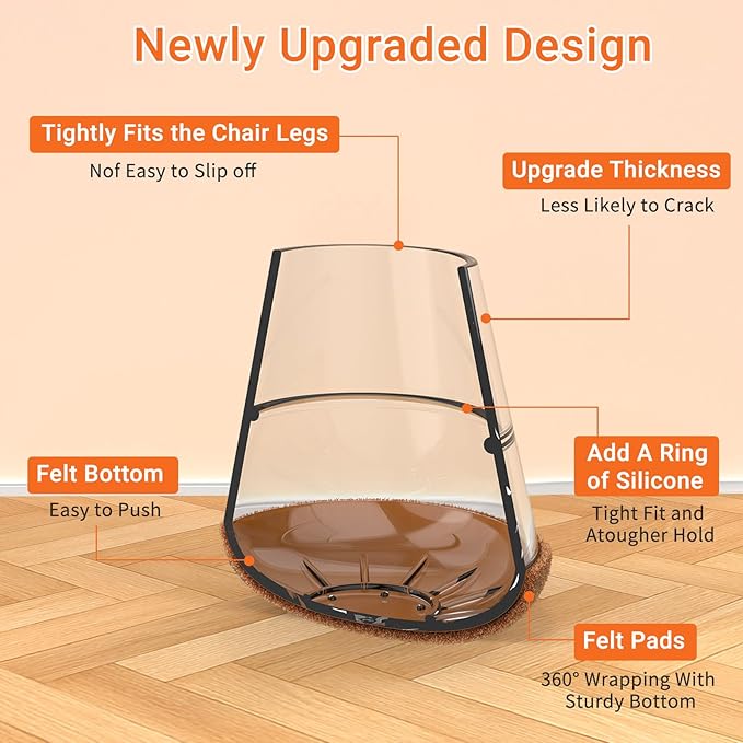 Chair Leg Floor Protectors Large 24Pcs,Silicone Chair Leg Protectors for Hardwood Floors/Tiles,360°Wrapped Felt Bottom to Prevent Scratch and Reduce Noise, Round Clear - Image 7