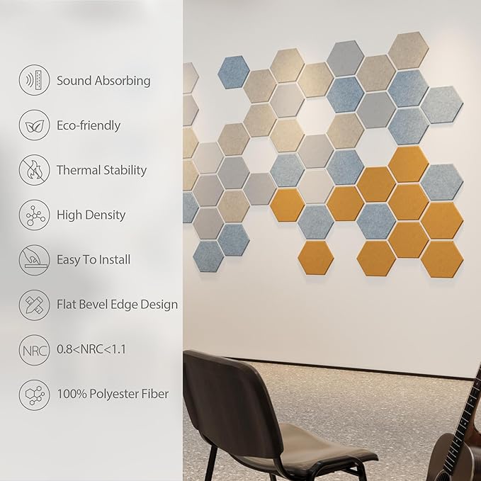 12 Pack Acoustic Panels Self Adhesive Sound Proof Foam, High Density Sound Acoustic Foam Panel, 12X10.23X0.4 Inch Hexagon Wall Panels in Home,Office,Reccording Room,Studio(Snow White) - Image 5