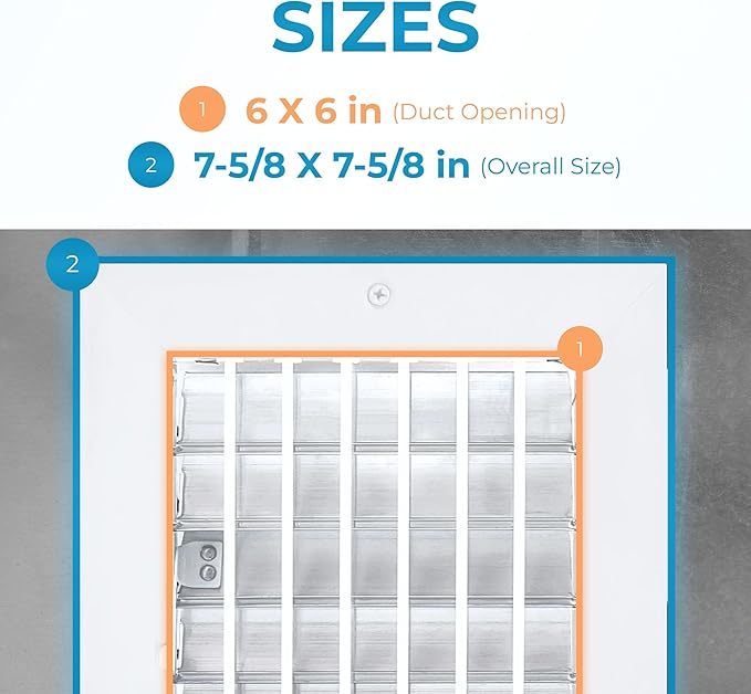 Aluminum 6 x 6 Inch (Duct Opening) Air Vent Covers Wall AC Grille – Premium Register Vent Cover – Durable Rustproof Wall Grille – Overall Size 7-5/8 x 7-5/8 Inch – Adjustable Front Blades, White - Image 3