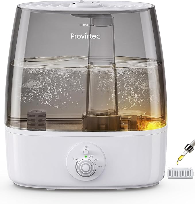 6.5L Stay Clean Tank Humidifier for Large Room, Low Maintenance, Top Fill Design, Ultra Quiet 65H Runtime, Cool Mist Ultrasonic for Bedroom, Home, Plants HC12 by Provirtec