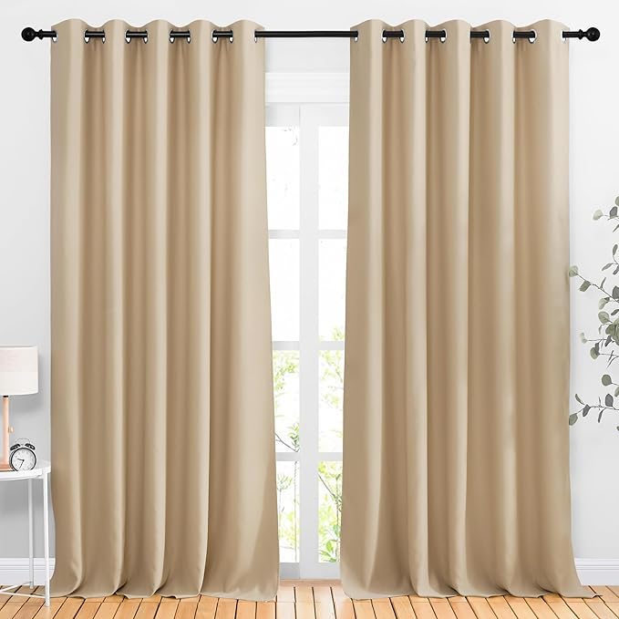 NICETOWN Blackout Curtains Panels for Living Room, 2 Panels, 66 x 92 Inch, Biscotti Beige, 3 Pass Microfiber Noise Reducing Thermal Insulated Solid Ring Top Blackout Window Drapes by NICETOWN
