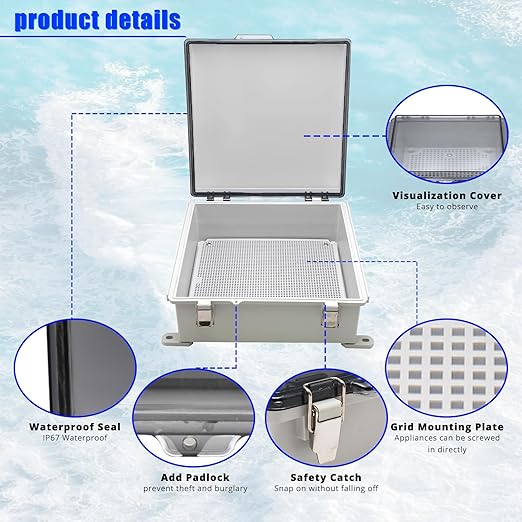 MAKERELE Outside Electrical Box Plastic Enclosure IP67 Waterproof junction Box Clear Cover Plate with Stainless Steel Buckles 13×13×5.1 inch(330×330×130mm) - Image 4