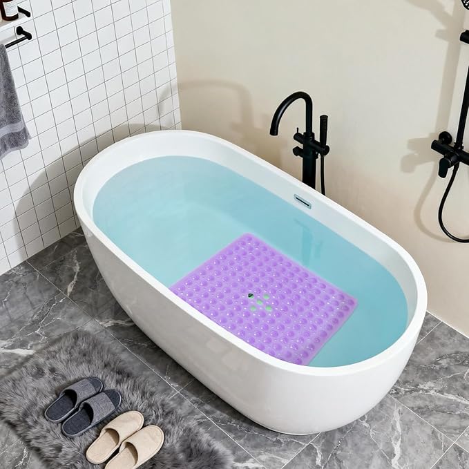 Anti-Slip Bathtub Shower mat, 20.8×20.8（Approximately 53×53cm） inch Soft Oversized Machine Washable Non-Slip Bathtub mat with Drainage Holes, Bathroom Floor Suction Cup.（1- Clear Purple） - Image 4