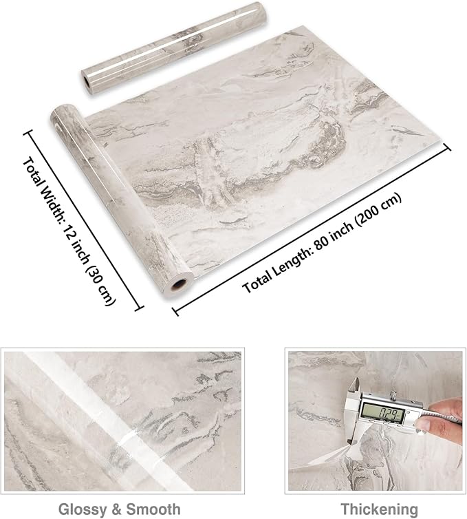 CRE8TIVE 12"x80" Glossy Beige Silver Liquid Marble Contact Paper Peel and Stick Countertops Waterproof Self Adhesive Removable Marble Wallpaper Kitchen Countertop Contact Paper for Bathroom Table Tops - Image 8