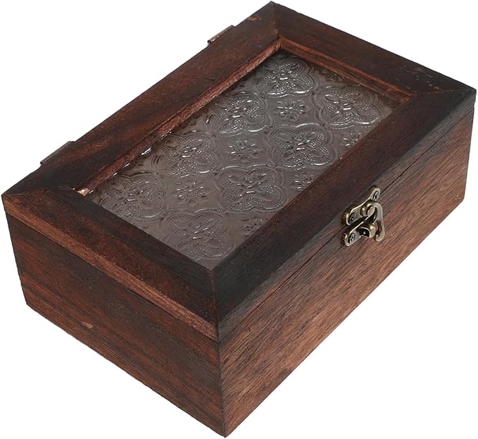 VALICLUD Wooden Keepsake Box with Glass Lid Vintage Flower Design Multifunctional Organizer for Dried Fruits Cosmetics and Important Documents Storage by VALICLUD