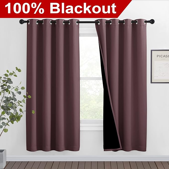 NICETOWN Living Room Completely Shaded Draperies, Privacy Protection & Noise Reducing Ring Top Drapes, Black Lined Insulated Window Treatment Curtain Panels (Dry Rose, 2 Pieces, W46 x L72) - Image 2