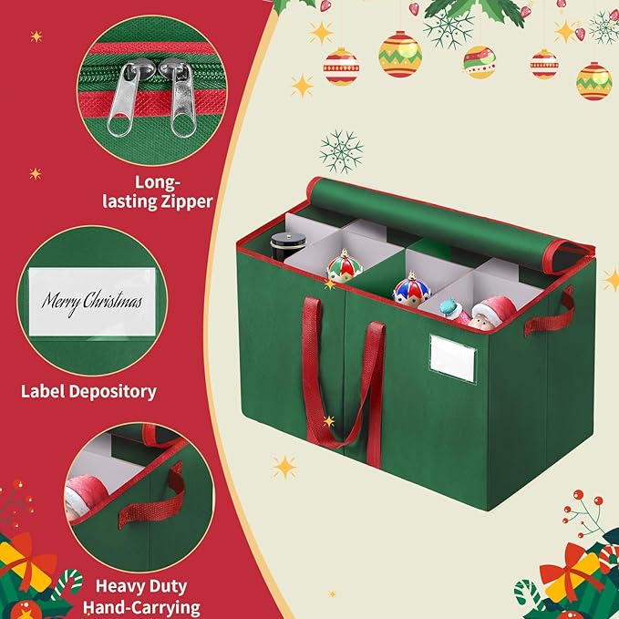 Nutcracker and Figurine Collectibles Storage Box， Large Ornament Storage Organizer Stores Up to 8 Holiday Figurines-Carolers, Santa Figure, or Nut Cracker Ornaments (Green/15 Inches) - Image 3