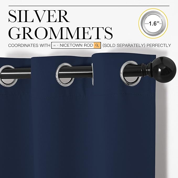 NICETOWN Blackout Draperies Curtains, All Season Thermal Insulated Solid Grommet Top Blackout Curtains/Drapes for Kid's Room (Navy, 1 Pair, 29 x 45 Inch) - Image 3