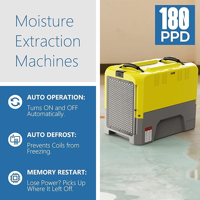 ALORAIR 180 PPD Commercial Dehumidifier with Pump Drain Hose, LGR Dehumidifiers for Basement Warehouse & Job Sites, Crawl Space Dehumidifier for Water Damage Restore, 5-Year-Limited Warranty, Yellow - Image 3