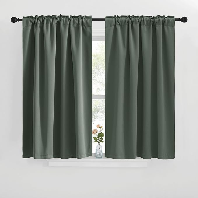 NICETOWN Blackout Curtain Panels for Living Room - (Dark Mallard Color) 42x36 inch, 2 Panels Set, Room Darkening Blackout Drapes for Window - Image 2