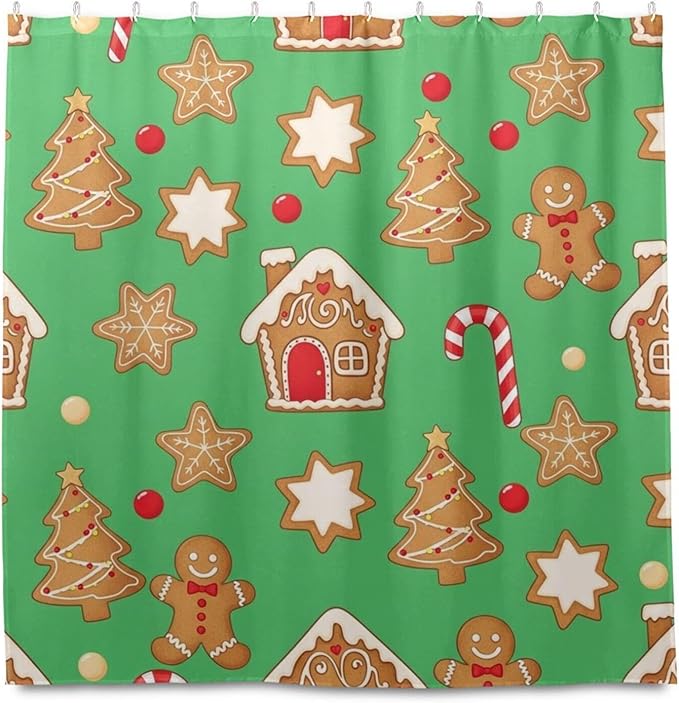 Christmas Gingerbread Brown Shower Curtain Liner 72×72 inch for Bathroom Curtain Anti Mold Shower Curtain with Hooks Bathroom Accessories - Image 2