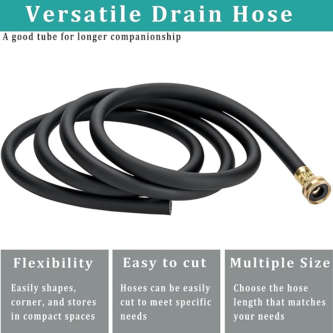 8FT Dehumidifier Drain Hose with 3/4” FHT Brass Rustproof Connector, Versatile Drain Hose Perfectly Compatible with most Dehumidifiers and 3/4” external thread outlet, No Leak (Black, 8FT) - Image 4