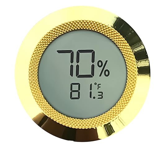 Prestige Import Group Round 2" Digital Hygrometer Thermometer for Cigar Humidors - Gold - 1 Piece - Image 2