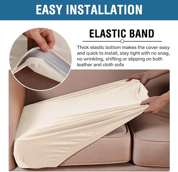 H.VERSAILTEX Velvet Stretch Couch Cushion Cover Plush Cushion Slipcover for Chair Loveseat Sofa Cushion Furniture Protector Seat Cushion Sofa Cover (2 Piece Large Sofa Cushion Covers, Cream) - Image 4