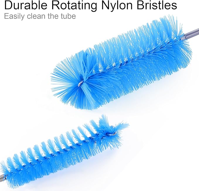 Flexible Long Drain Brush, Double Elastic Ended Nylon Cleaner Hose Tube Pipe Brush 67 inch Stainless Steel and 2 Pcs of 8 inch Straw Cleaning Brush (Blue) - Image 4