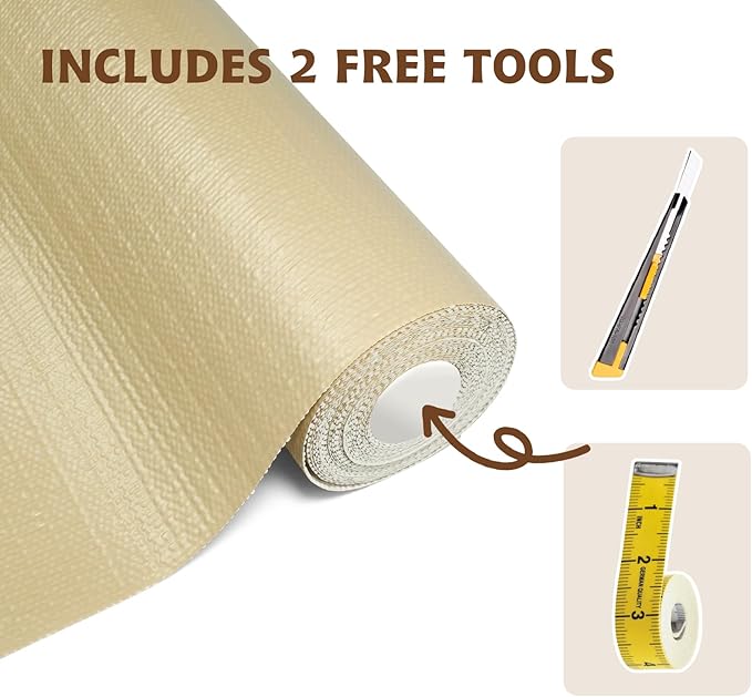 Shelf Liners for Kitchen Cabinets 12in x 20FT, Non Adhesive Drawer Liner Pure Beige Thickened Shelf Liner Non-Slip Easy to Clean for Tool Box Refrigerator with Knife and Tape Measure - Image 3