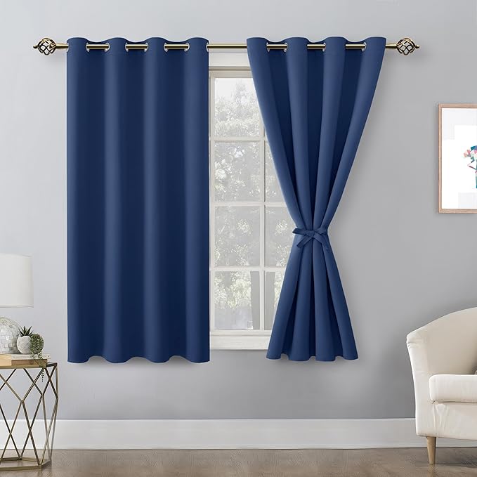 Hiasan Blackout Curtains for Bedroom, 52 x 54 Inches Long - Thermal Insulated & Energy Saving Window Curtains for Living Room, 2 Drape Panels Sewn with Tiebacks, Navy - Image 2